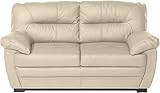 Mivano 2er-Sofa Royale / Zeitloses, bequemes Ledersofa mit hoher Rückenlehne / 160 x 86 x 90 / Lederimitat, Beig