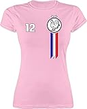 Fussball WM 2022 Fanartikel - 12. Mann Frankreich Emblem - XXL - Rosa - Frankreich Tshirt Frauen - L191 - Tailliertes Tshirt für Damen und Frauen T-S