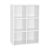 Meerveil Bücherregal, Bücherschrank mit 6 Fächer, Regal aus Holz, Aufbewahrungsschrank für Bücher und DVDs, Dreischichtiges Aufbewahrungsregal, Weiß