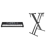 Yamaha PSR-E373 Digital Keyboard, schwarz – Vielseitiges Instrument mit 61 anschlagdynamischen Tasten & RockJam doppelstrebiger verstellbarer Keyboardständer mit Sicherung
