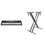 Yamaha PSR-E373 Digital Keyboard, schwarz – Vielseitiges Instrument mit 61 anschlagdynamischen Tasten & RockJam doppelstrebiger verstellbarer Keyboardständer mit Sicherung