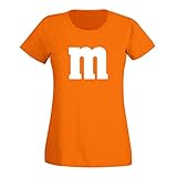 T-Shirt M&M Schoko-Linse Gruppenkostüm Karneval Fasching 15 Farben Damen XS-3XL M's Fans Ms Krümelmonster Darts Tanzgruppe Mottoparty, Größenauswahl:M, Farbe:orange - Logo W