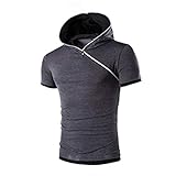 Hoodie Herren Mode Sommer Casual Herren Kurzarm Basic Slim Fit Stretch Sportshirt Vintage Reißverschluss Freizeithemden Wicking Breathable Herren Shirt C-Gray(B) XXL