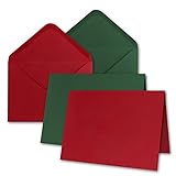 60x Faltkarten-Set inklusive Briefumschläge größer als DIN B6 - Übergröße - Blanko Einladungs-Karten in Rot und Grün mit Strukturprägung - Klappkarten mit Umschläg