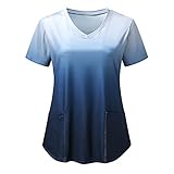 XIAOHUAHUA Uniformen Damen V-Ausschnitt Comfy mit Taschen große größen Berufsbekleidung Pflege Schlupfkasack Krankenschwester Krankenhaus Pflegebekleidung Tee Tops Shirt Tunik