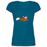 Weihnachten & Silvester Geschenke Party Deko - Weihnachten Fuchs - 3XL - Türkis - Statement - XO1525 - Damen T-Shirt mit V