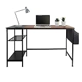 hjh OFFICE 830059 Schreibtisch mit Regal & Haken WORKSPACE H I 120x60 Schwarz/Braun Computertisch im Industrial-Desig