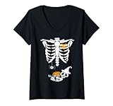 Damen Halloween Skelett Baby Rib Cage Umstandskostüm Schwangere T-Shirt mit V