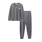 XZFHW Flanell Herbst- und Winter-Pyjamas weibliche Langarm-Korallen-Fleece hält warme langärmlige Nachtwäsche Oben und -Hose Loungewear (Color : Grey, Size : M)