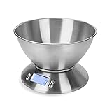 Aceshop Digitale Küchenwaage Elektronische Kochwaage Edelstahl-Kochwaage mit Abnehmbarer Schüssel 11lb/5kg, LCD-Display, Tara-Funktion, Temperatursensor und T