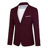 Herren-Blazer, Business-Anzug, 1 Knopf, gekerbtes Revers, schmale Passform, weinrot, S