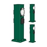 ledscom.de Garten Steckdosensäule POLLY, Outdoor, IP44, Timer/Zeitschaltuhr, 3-fach, grün, eckig, 38cm, 3 Stk