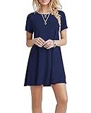 YOUCHAN Kleid Damen Sommerkleid Freizeitkleid Shirtkleid T-Shirt Bluse Tunika Kurzarm Leger Langes Locker Kleider Dunkelblau S