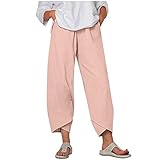 Leinenhosen Damen 7/8 Lange Hose Große Größenn Sommerhose Elastische Taille Weitem Bein Freizeithose Locker Fit Haremshose Pumphose Aladinhose Leicht Atmungsaktiv Yoga Trousers Stoffhose Jogging