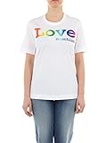 Love Moschino Womens Cotton Jersey Rainbow Shiny Satin Logo on The Front. T-Shirt, Optical White, 38