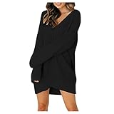 Ärmel Horn Pulli Damen Einfarbig Strick Pullover V-Ausschnitt Langarm Jumper Oberteile Oversize Lockerer Pull-Over Tunika Bluse fur Teenager mädchen Freizeit Thermal Basic Oben Top