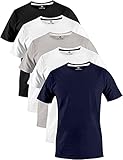 LA AURA® Herren T-Shirt Set (5er Pack) | Slim Fit | M L XL | 100% Baumwolle | mit Rundhalsausschnitt | einfarbig | Perfekt für Sport, Freizeit oder Bü