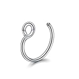 CGBH 1 stück edelstahl gefälschte nase ring hoop septum ringe c clip lippe ring ohrring for frauen gefälschte piercing body schmuck nicht durchbohrt ( Main Stone Color : Rainbrow , Metal color : B )