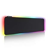 REAWUL RGB Gaming Mauspad Groß - 7 LED Farben 14 Beleuchtungs-Modi Gaming Mouse Mat, Rutschfester Gummibasis und Wasserdichter Oberfläche Tastatur Mouse Pad - 800 x 300 x 4