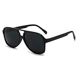 Long Keeper Polarisierte Damen Herren Sonnenbrille Vintage Groß - Classic Retro Übergroße Sonnenbrille mit UV400 Schutz (Schwarz Rahmen Schwarz Linse)