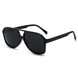 Long Keeper Polarisierte Damen Herren Sonnenbrille Vintage Groß - Classic Retro Übergroße Sonnenbrille mit UV400 Schutz (Schwarz Rahmen Schwarz Linse)