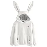 Damen Pulli Pullover Sweatshirt Teenager Mädchen Hasen Ohren Kapuzenpullover Top Kawaii Hoodies Langarmshirt Streetwear Herbst Winter Tops Bluse Hase Drucken Kapuzen Frauen Mode Langarm M