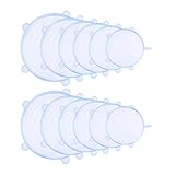 AmazonCommercial Silikon-Stretchdeckel, Abdeckungen für Lebensmittelbehälter, passend für Behälter in mehreren Größen (rund, 6 cm, 9 cm, 11.5 cm, 14 cm, 16 cm, 19.5 cm), 12 Stück