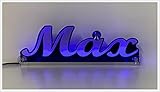 LED Leuchtschild Namensschild LKW Trucker Acryl Gravur z.B. „Max“ blau, Name + Farbe personalisierbar, 12/24V (L 60 / H ca. 18 cm)