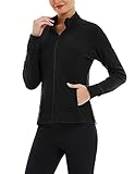 COOrun Fleece Jacket Damen Leichte und Warme Fleecejacke Laufjacke Dünn Herbst Trainningsjacke für Wanderung Schwarz,XL
