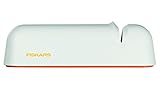 Fiskars Messerschärfer für glatte Messerklingen aus Stahl, Keramikschleifstein, Functional Form, Roll-Sharp, Weiß/Orange, 1014214