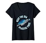 Damen Keep The Sea Kunststofffreie Batikfärbung Schildkröte Conservation Ocean T-Shirt mit V