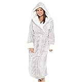 Komiseup Bademantel Damen/Herren Oversize Flauschig und Weich Fleece Morgenmantel Hoodie Bademantel Schalkragen Unisex Lang Microfaser Saunamantel mit Kapuze Sleepw