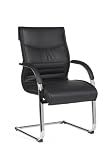 FineBuy Freischwinger Milan Besucherstuhl Bezug Kunst-Leder Schwarz | Design Schwingstuhl mit Armlehnen | Meetingstuhl ergonomisch mit Kippschutz |