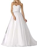 Brautkleid Lang Hochzeitskleider Damen Prinzessin Herzausschnitt mit Gürtel A-Linie Weiß EUR40