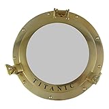 Spiegel Bullauge Schiffsfenster Aluminium poliert Titanic Messing-Look D 29