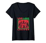 Damen Heil Satan Live Love Lucifer & Dancing Demons Xmas Edition T-Shirt mit V