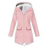 2021 Regenjacke Damen wasserdicht atmungsaktiv, Damen wasserdichte, Lange Regenjacke leichte, atmungsaktive Outdoorjacke mit Kapuze Windbreaker (Pink,M)