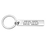 Homxi Schlüsselschilder Herren Damen Edelstahl,Militärplatte Gravur Drive Safe Drive Smart Schlüsselanhänger Ringe Silb