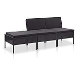 Tidyard Lounge Sofa Gartensofa 3-Sitzer Gartenbank Rattan Gartenmöbel Set Balkon Couch balkonmöbel Loungemöbel für Garten Terrasse, 3 teilig Schwarz typ-1