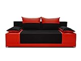 Schlafsofa Vera - Kippsofa Sofa mit Schlaffunktion Klappsofa Bettfunktion mit Bettkasten Couchgarnitur Couch Sofagarnitur (Schwarz + Rot (Neo 15 + Neo 20))
