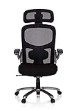 hjh OFFICE 736121 XXL Drehstuhl Instructor T PRO Stoff/Netz Schwarz Titan Stuhl bis 220-kg belastbar, m. Kopfstü