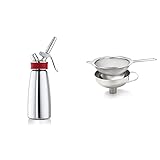 iSi Sahnespender 500ml, Gourmet Whip Plus, 0.5 Liter, aus hochwertigem Edelstahl & Direktes Einfüllen in Flaschen, Küchen Zubehör für alle iSi Sahnespender, Sieb Edelstahl, Trichter Edelstahl 750