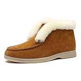 Damen Stiefeletten Warme Schneestiefel Winter Plateau Flache Schuhe Lässige rutschfeste Mokassinstiefel- Brown||43