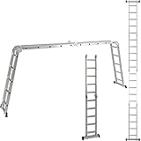 ALDORR Faltbare Kombilitreppe 4x5 Sprossen mit Stabilisatorstange & Click-Lock-Scharnieren | Mehrzweckleiter mit Plattform | max. 150 kg