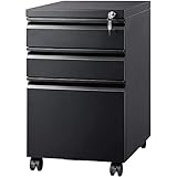 HAOXUAN Rollcontainer Abschließbar,3 Aktenschrank Mit Schlossschublade, Metallaktenschrank 62 × 45 × 39cm Size, Metallvertikaler Aktenschrank Mit Kippschutzrädern Benutzt Für A4 Hängereg