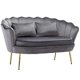 Festnjght Modernes zeitgenössisches Samt-Loveseat-Sofa Doppelcouch 2-Sitzer-Sofa Gepolsterter Wannenstuhl mit goldenen Metallbeinen, gelegentlicher Loungesessel für Wohnzimmer, S