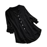 BIBOKAOKE Damen Oberteile Hemd Casual Bluse Elegant V-Ausschnitt Langarmshirt Tops Tunika mit Knopf Große Größen Hemdbluse Einfarbig Lässige Asymmetrischer Freizeithemd Long