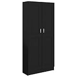 Festnight Mehrzweckschrank Bücherschrank Flurschrank Standschrank Geschirrschrank Beistellschrank Schwarz mit 5 geräumigen Fächern und 2 Türen 82,5x30,5x185,5 cm Spanp