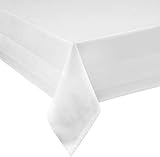 Damast Tischdecke weiß - 130 x 220 cm - bei 95°C waschbar Feinste Vollzwirn 100% Baumwolle mercerisiert aus hochwertigem Ringg