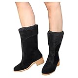 Binggong Winterstiefel Damen Wildleder einfarbig Dicker Absatz Baumwollstiefel Winter Warme Schneestiefel rutschfest Winterschuhe Schlupfstiefel Wanderstiefel für Indoor O